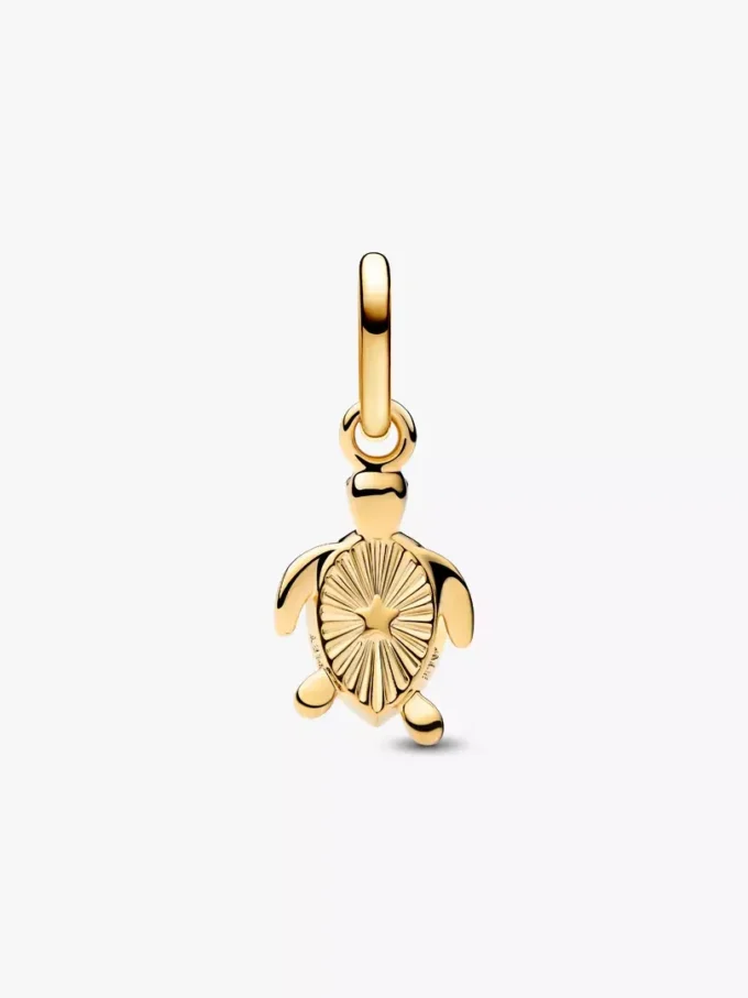 Mini-Dangle Charm „Grüne Schildkröte“, 14-karätig vergoldet