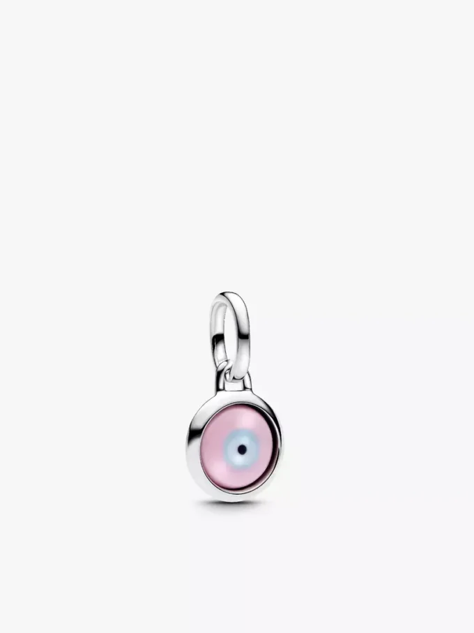 Gravierbarer Mini-Dangle Charm aus Murano Glass mit bösem Blick, Sterlingsilber