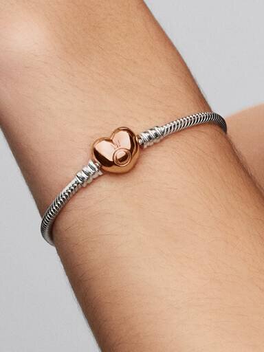 Moments Herz- und Snake Chain-Armband – Sterlingsilber, 14 Karat Roségold-Beschichtung Moments Herz- und Snake Chain-Armband – Sterlingsilber, 14 Karat Roségold-Beschichtung