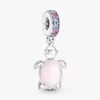 Murano Glass Dangle Charm in Form einer rosa Meeresschildkröte, Sterlingsilber