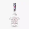 Murano Glass Dangle Charm in Form einer rosa Meeresschildkröte, Sterlingsilber