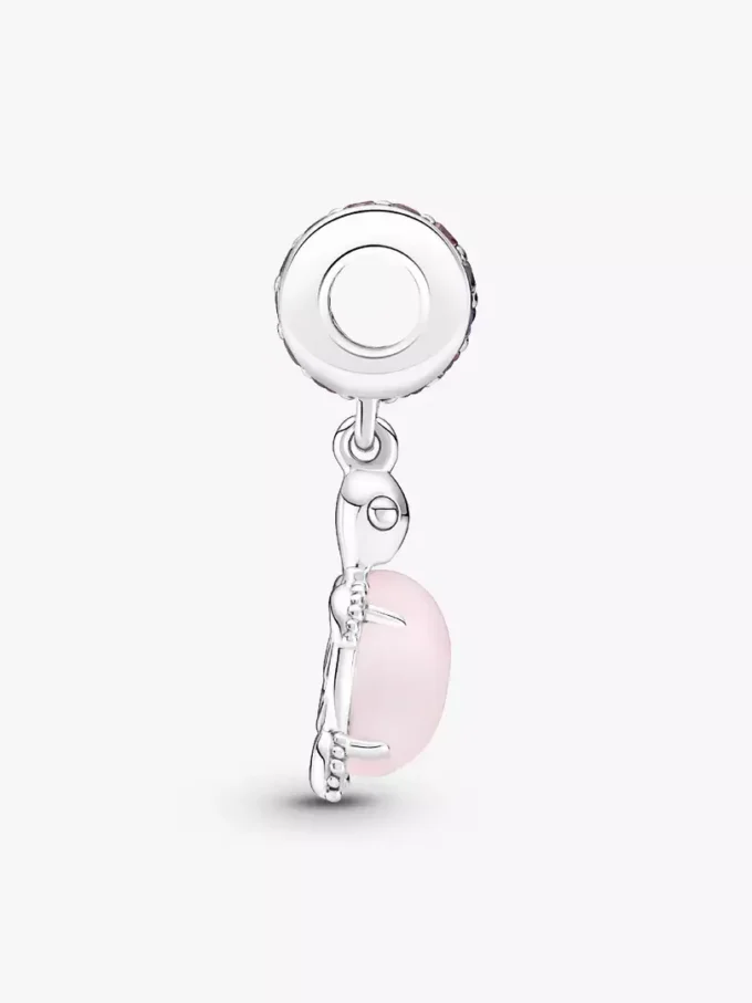 Murano Glass Dangle Charm in Form einer rosa Meeresschildkröte, Sterlingsilber