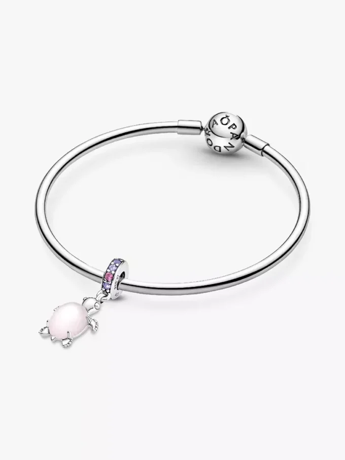 Murano Glass Dangle Charm in Form einer rosa Meeresschildkröte, Sterlingsilber