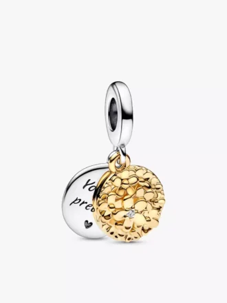 My Pandora zweifarbiger Gänseblümchen-Dangle Charm 0,009 ct TW, Sterlingsilber, 14 Karat vergoldet