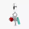 NYC-Apfel, Fackel und Straßenschild – dreifacher Dangle Charm aus Sterlingsilber
