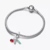 NYC-Apfel, Fackel und Straßenschild – dreifacher Dangle Charm aus Sterlingsilber