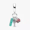 NYC-Apfel, Fackel und Straßenschild – dreifacher Dangle Charm aus Sterlingsilber