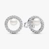 Ohrringe mit behandelter Süßwasserzuchtperle und Pavé-Halo – Sterlingsilber Ohrringe mit behandelter Süßwasserzuchtperle und Pavé-Halo – Sterlingsilber