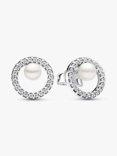 Ohrringe mit behandelter Süßwasserzuchtperle und Pavé-Halo – Sterlingsilber Ohrringe mit behandelter Süßwasserzuchtperle und Pavé-Halo – Sterlingsilber
