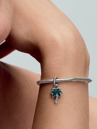 Opalescent Green Palm Tree Dangle Charm – Sterlingsilber