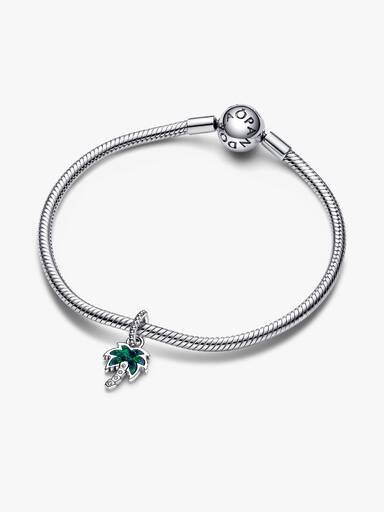 Opalescent Green Palm Tree Dangle Charm – Sterlingsilber Opalescent Green Palm Tree Dangle Charm – Sterlingsilber