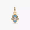 Opaleszierender blauer Hamsa-Hand-Dangle Charm, 14-karätig vergoldet Opaleszierender blauer Hamsa-Hand-Dangle Charm, 14-karätig vergoldet