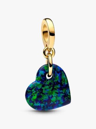 Opaleszierender grüner Herz-Dangle Charm – 14-karätige Vergoldung