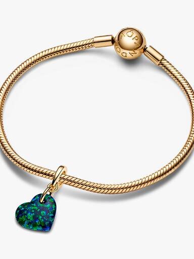 Opaleszierender grüner Herz-Dangle Charm – 14-karätige Vergoldung Opaleszierender grüner Herz-Dangle Charm – 14-karätige Vergoldung