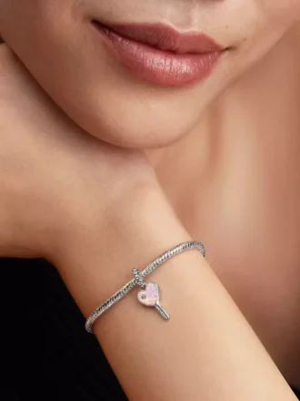 Opaleszierender Herz-Schlüssel-Dangle Charm aus Sterlingsilber