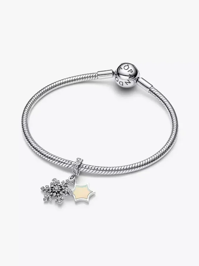 Opalisierender Schneeflocken-Dangle Charm aus Sterlingsilber