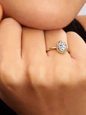 Ovaler, funkelnder Halo-Ring, 14-karätig vergoldet