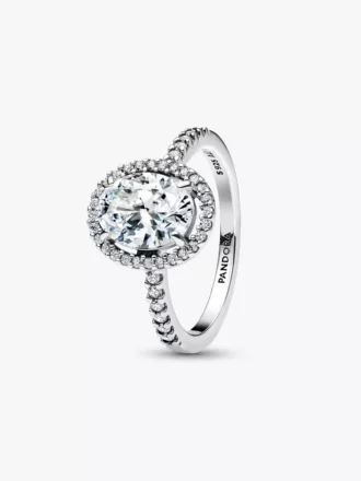 Ovaler funkelnder Halo-Statement-Ring aus Sterlingsilber