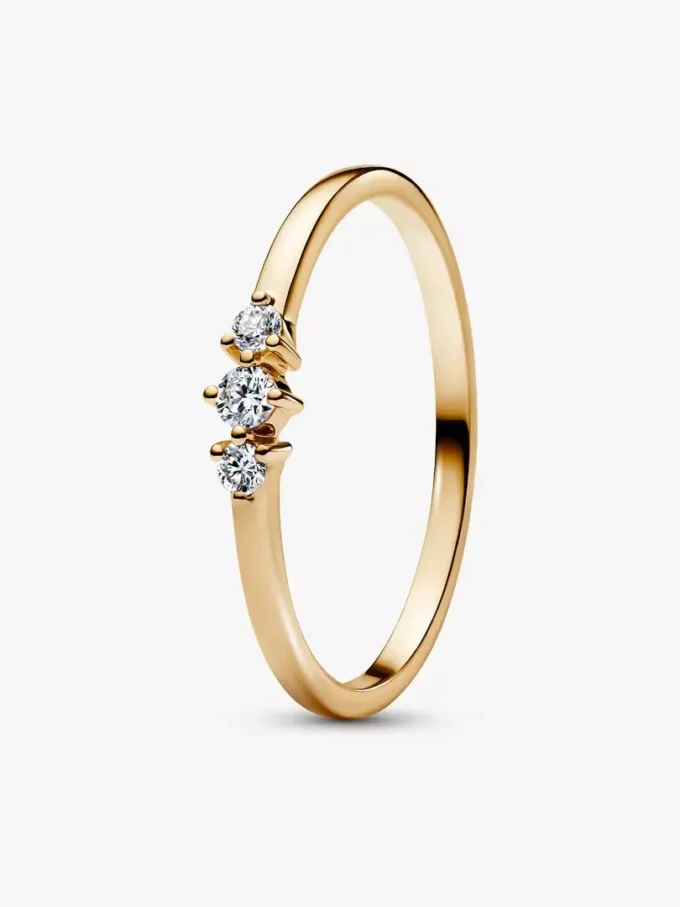 Pandora Era 14-karätiger Goldring mit drei im Labor gezüchteten Diamanten, 0,09 Karat insgesamt, 14-karätiges Gold