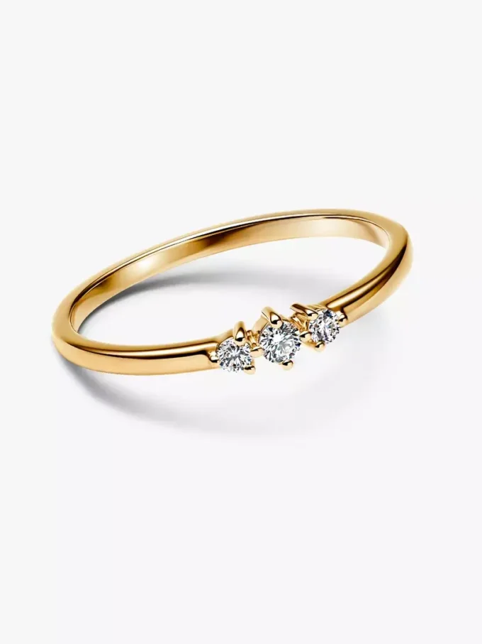 Pandora Era 14-karätiger Goldring mit drei im Labor gezüchteten Diamanten, 0,09 Karat insgesamt, 14-karätiges Gold