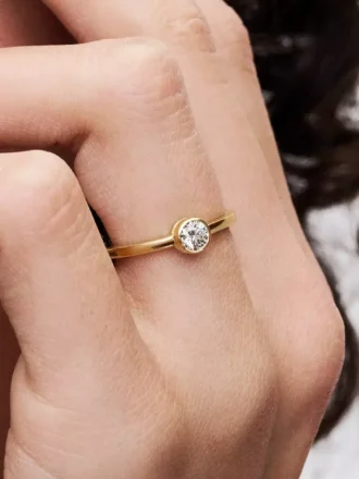 Pandora Era Bezel 14-karätiger Goldring mit im Labor gezüchtetem Diamanten, 0,25 Karat, 14-karätiges Gold