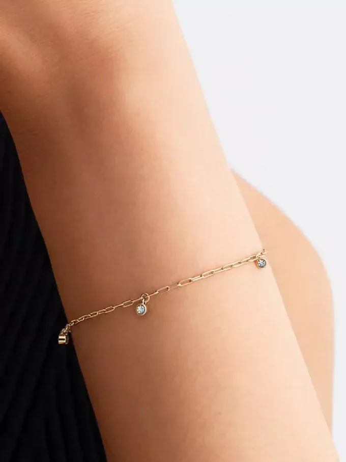 Pandora Era Bezel Lab-Grown Diamond Dangle Paperclip Chain Armband 0,10 ct TW, 14 Karat Gold