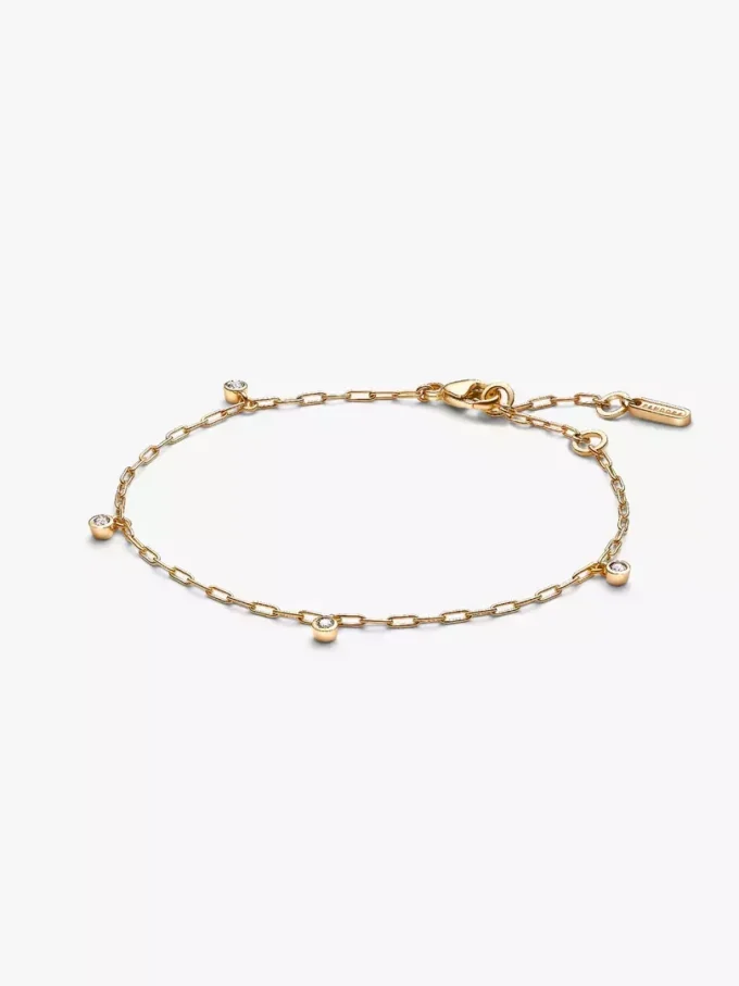 Pandora Era Bezel Lab-Grown Diamond Dangle Paperclip Chain Armband 0,10 ct TW, 14 Karat Gold