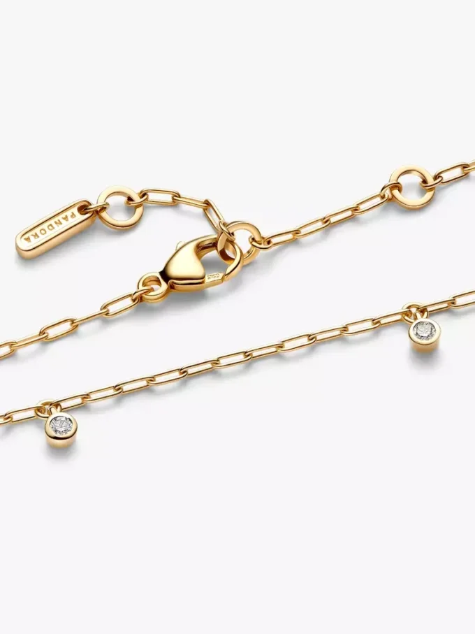 Pandora Era Bezel Lab-Grown Diamond Dangle Paperclip Chain Armband 0,10 ct TW, 14 Karat Gold