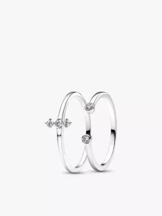 Pandora Era Lab-Grown Diamonds Weißgold-Ring-Set (offener Ring und Trio-Ring), 2er-Set