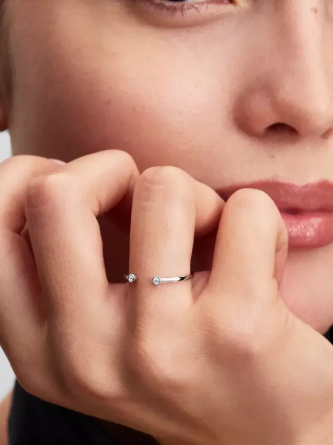 Pandora Era offener Ring mit Lab-Grown Diamonds, 0,07 ct insgesamt, 14 Karat Weißgold