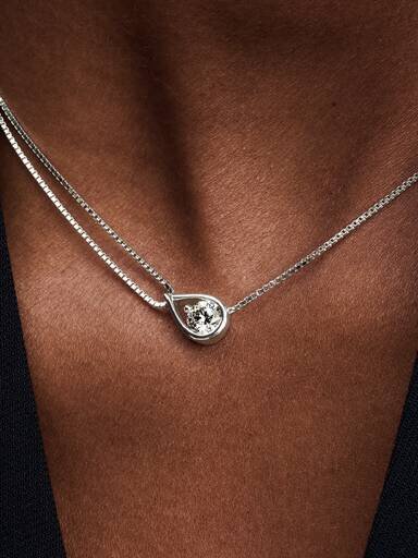 Pandora Infinite 14 Karat Weißgold Halskette mit doppelter Kette und im Labor gezüchtetem Diamanten – 0,75 Karat Gesamtgewicht, 14 Karat Weißgold Pandora Infinite 14 Karat Weißgold Halskette mit doppelter Kette und im Labor gezüchtetem Diamanten – 0,75 Karat Gesamtgewicht, 14 Karat Weißgold