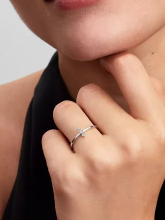 Pandora Lab-Grown Diamonds-Trio-Ring 0,07 ct TW, 14 Karat Weißgold