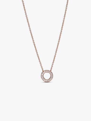 Pandora Logo Pavé Circle Collier Halskette – 14 Karat Roségold-Beschichtung Pandora Logo Pavé Circle Collier Halskette – 14 Karat Roségold-Beschichtung
