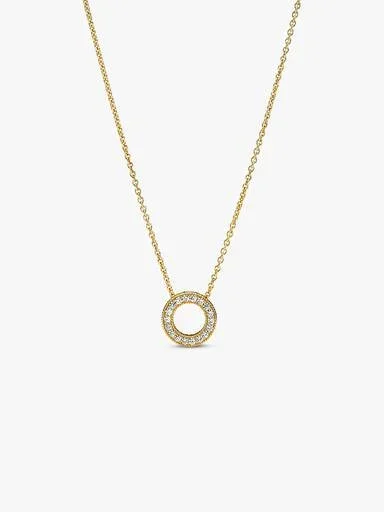 Pandora Logo Pavé Circle Halskette – 14 Karat vergoldet Pandora Logo Pavé Circle Halskette – 14 Karat vergoldet