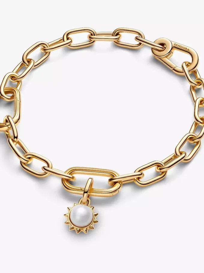 Pandora ME Dangle Charm „Sonne“ mit behandelter Süßwasserzuchtperle, 14-karätig vergoldet