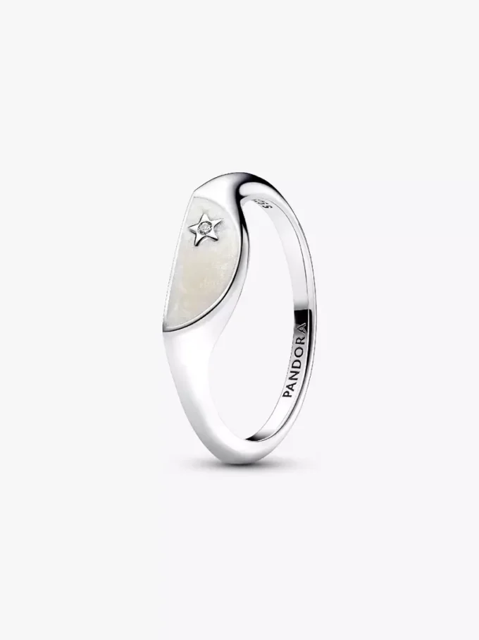 Pandora ME Halved Enamel Signet Ring aus Sterlingsilber