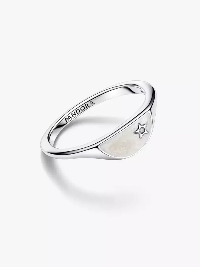 Pandora ME Halved Enamel Signet Ring aus Sterlingsilber