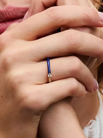 Pandora ME Pavé & Blue Dual Ring, 14 Karat vergoldet