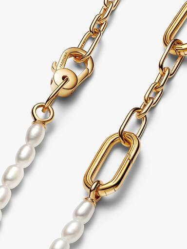 Pandora ME Slim-Halskette mit behandelten Süßwasser-Zuchtperlen – 14 Karat vergoldet Pandora ME Slim-Halskette mit behandelten Süßwasser-Zuchtperlen – 14 Karat vergoldet