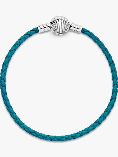 Pandora Moments Armband aus geflochtenem türkisfarbenem Leder mit Muschelverschluss – Sterlingsilber Pandora Moments Armband aus geflochtenem türkisfarbenem Leder mit Muschelverschluss – Sterlingsilber