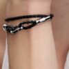 Pandora Moments Braunes, doppelt geflochtenes Lederarmband – Sterlingsilber