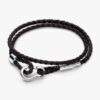Pandora Moments Braunes, doppelt geflochtenes Lederarmband – Sterlingsilber