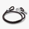 Pandora Moments Braunes, doppelt geflochtenes Lederarmband – Sterlingsilber