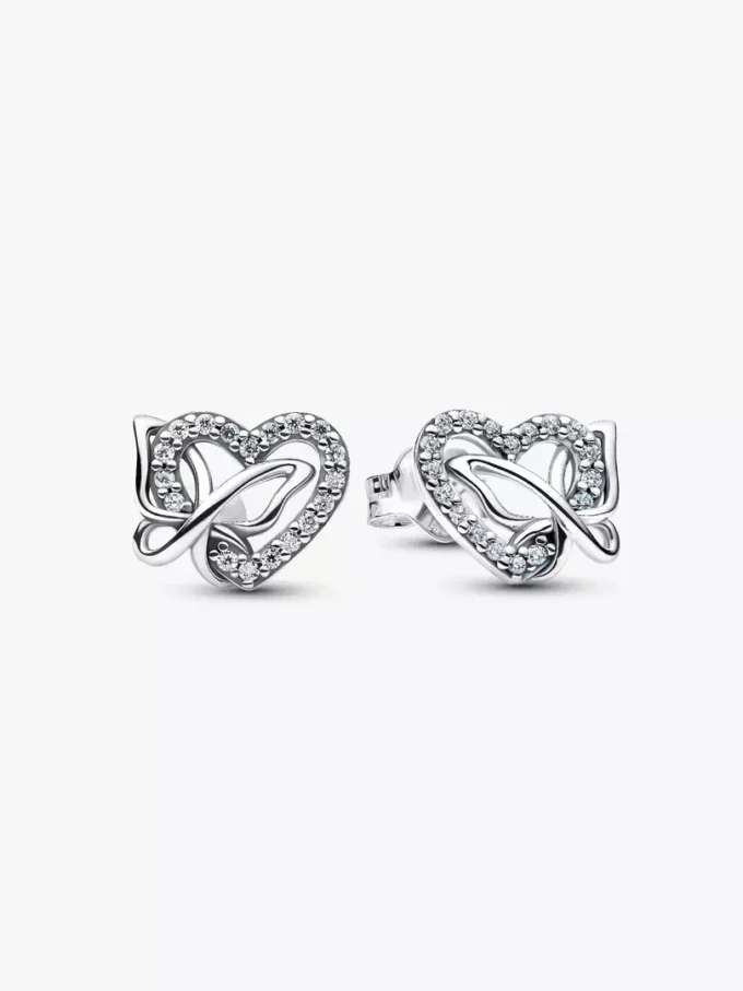 Ohrringe mit verschlungenem Herz und Schmetterling aus Sterlingsilber Ohrringe mit verschlungenem Herz und Schmetterling aus Sterlingsilber
