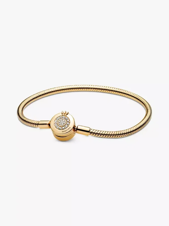 Pandora Moments funkelndes Crown O-Snake Chain-Armband, 14-karätig vergoldet Pandora Moments funkelndes Crown O-Snake Chain-Armband, 14-karätig vergoldet