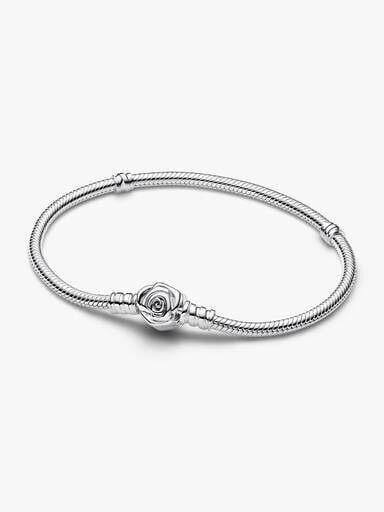 Pandora Moments Rose in Bloom Snake Chain Armband mit Verschluss – Sterlingsilber Pandora Moments Rose in Bloom Snake Chain Armband mit Verschluss – Sterlingsilber