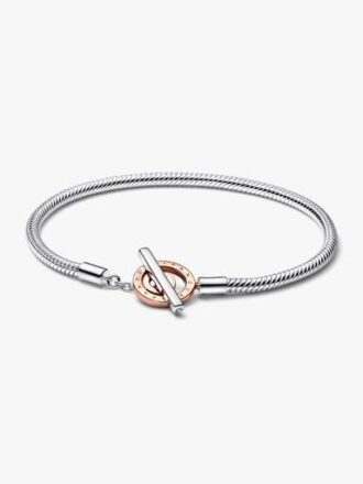 Pandora Moments zweifarbiges Logo-T-Bar-Armband mit Snake Chain – Sterlingsilber, 14 Karat Roségold-Beschichtung Pandora Moments zweifarbiges Logo-T-Bar-Armband mit Snake Chain – Sterlingsilber, 14 Karat Roségold-Beschichtung