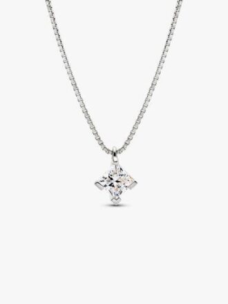 Pandora Nova Halskette mit Anhänger aus 14 Karat Weißgold mit einem im Labor gezüchteten rosa Diamanten – 1,00 Karat Gesamtgewicht, 14 Karat Weißgold