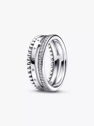 Pandora Signature Logo Pavé & Beads Ring aus Sterlingsilber
