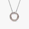 Pandora Signature Two-Tone Logo & Pavé Halskette – Sterlingsilber, 14 Karat Roségold-Beschichtung